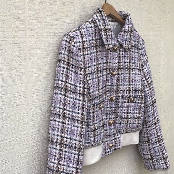 Mango Helen tweed heart button bomber jacket - Picture 13 of 16